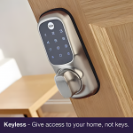 A Yale keyless entry door lock featuring a keypad for access.