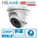 A HiLook security camera with 2MP resolution, waterproof IP66 rating, and day & night functionality.