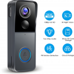 1080p Full HD smart video doorbell with IR night vision, two-way audio, PIR motion detection, and cloud storage. A modern security solution for homes and businesses.